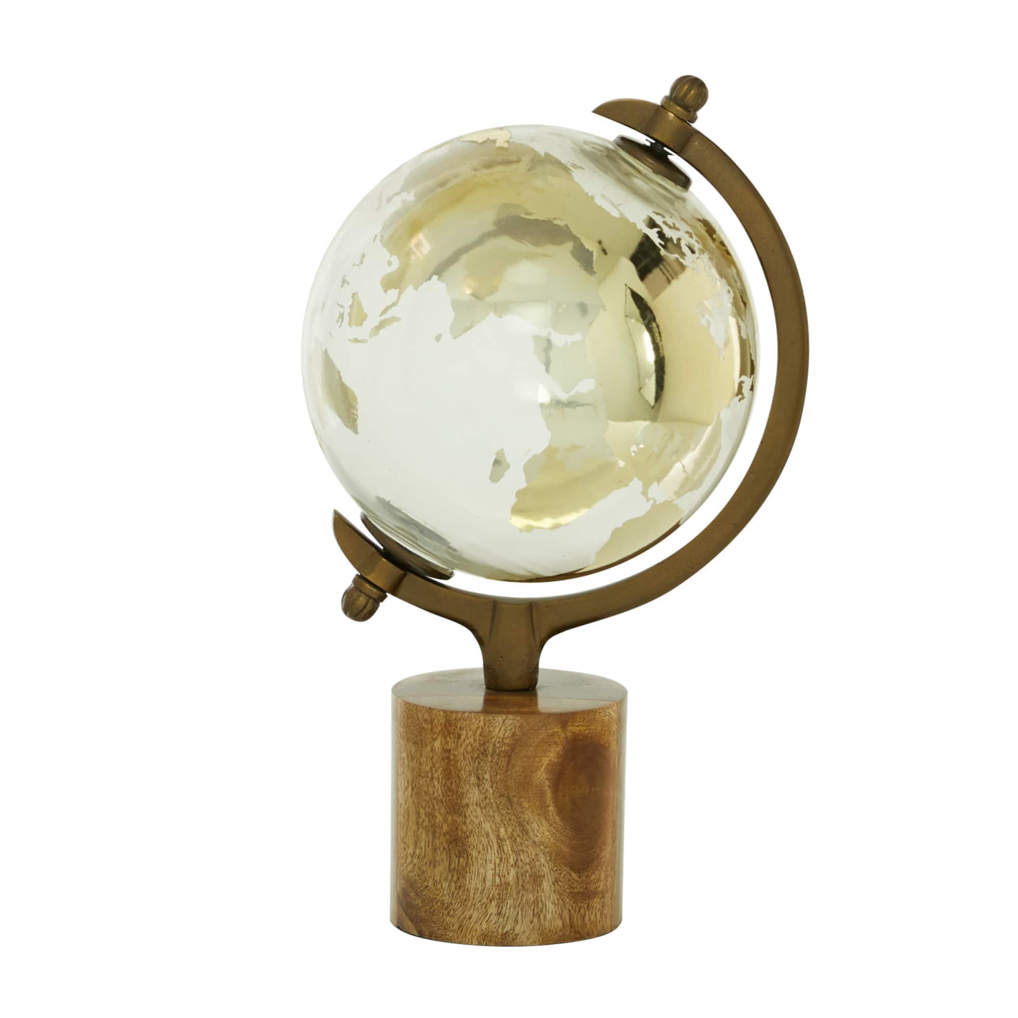 15" Gold Wood Globe